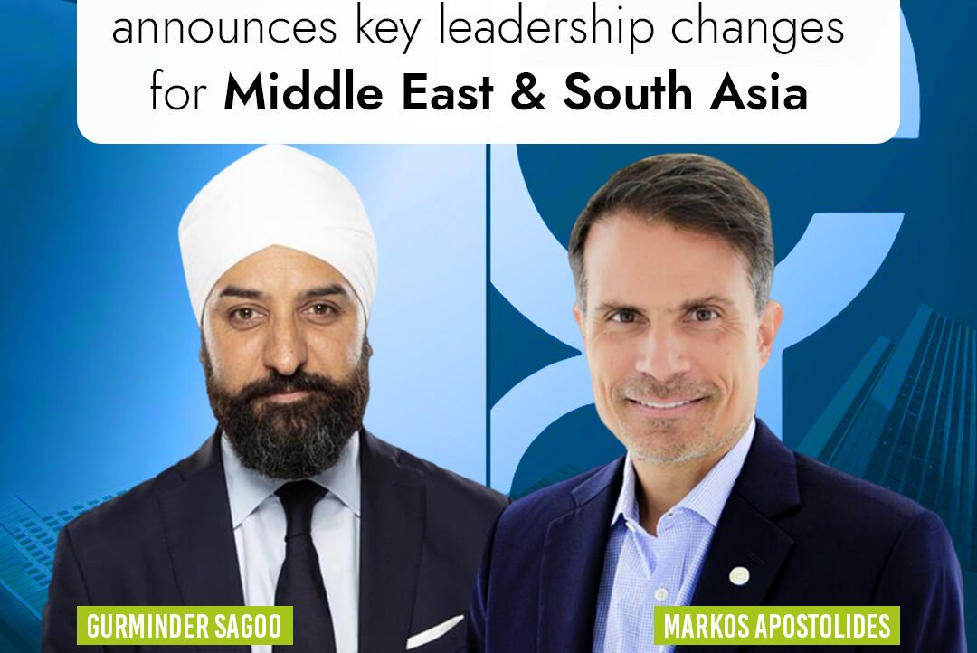 Gurminder Sagoo and Markos Apostolides, new Egis leaders for MESA, in professional attire, symbolizing their key appointments.