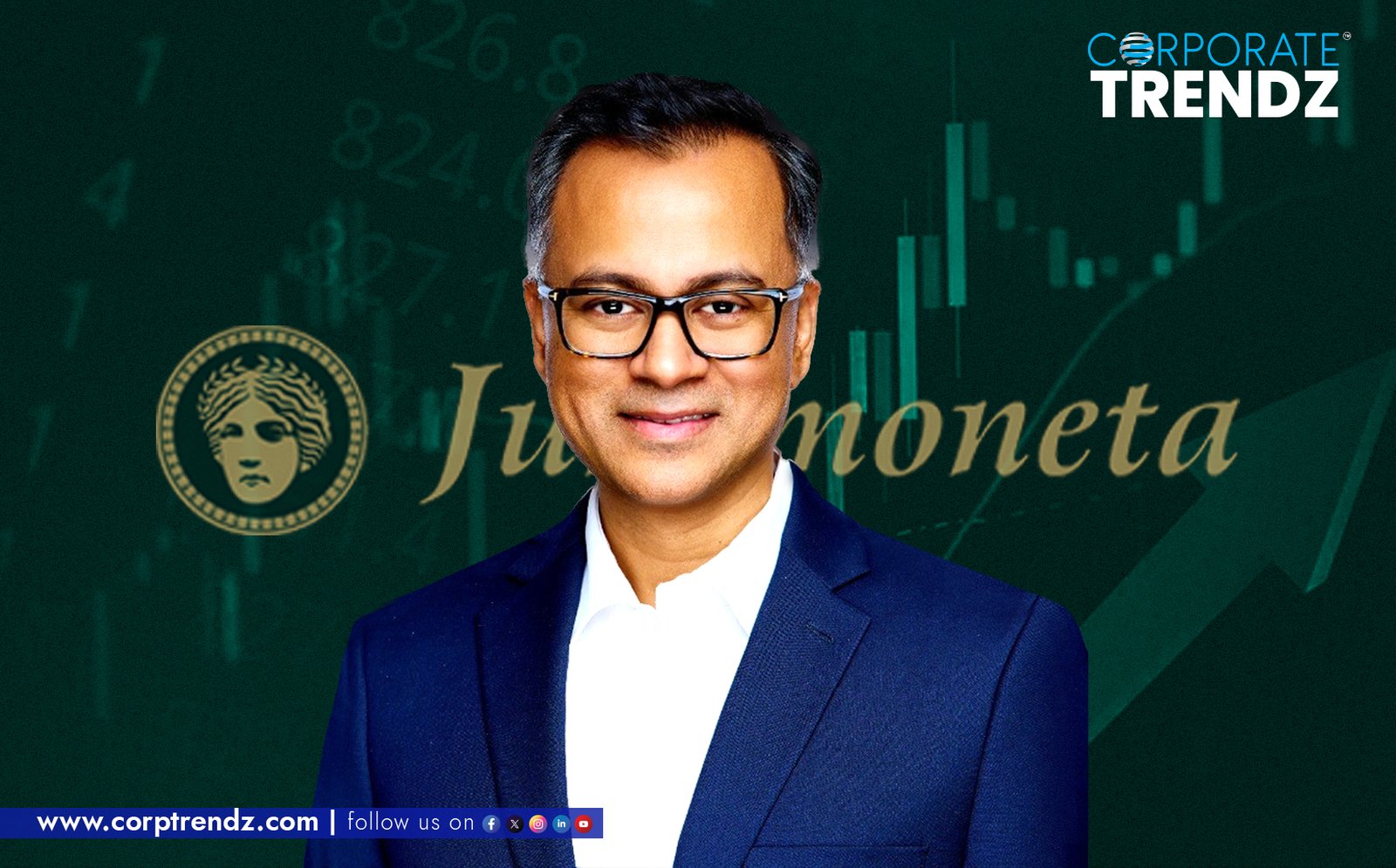 Professional headshot of Amit Mitra, newly appointed CEO of Junomoneta Finsol, against a blurred background symbolizing global financial services.