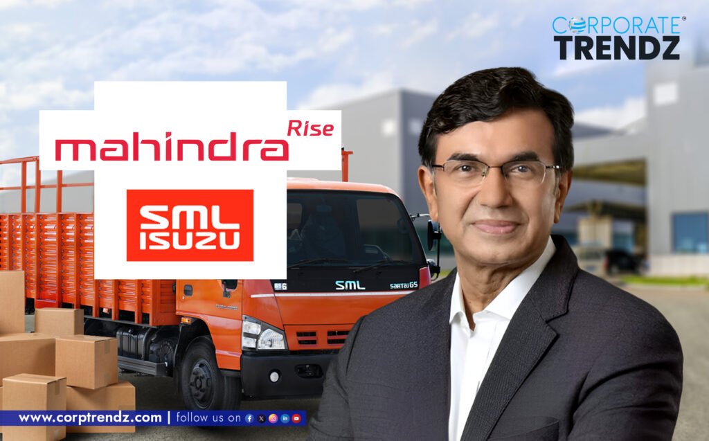 The official logos of Mahindra & Mahindra and SML Isuzu, displayed side-by-side, symbolizing their recent acquisition and collaboration in the commercial vehicle market.