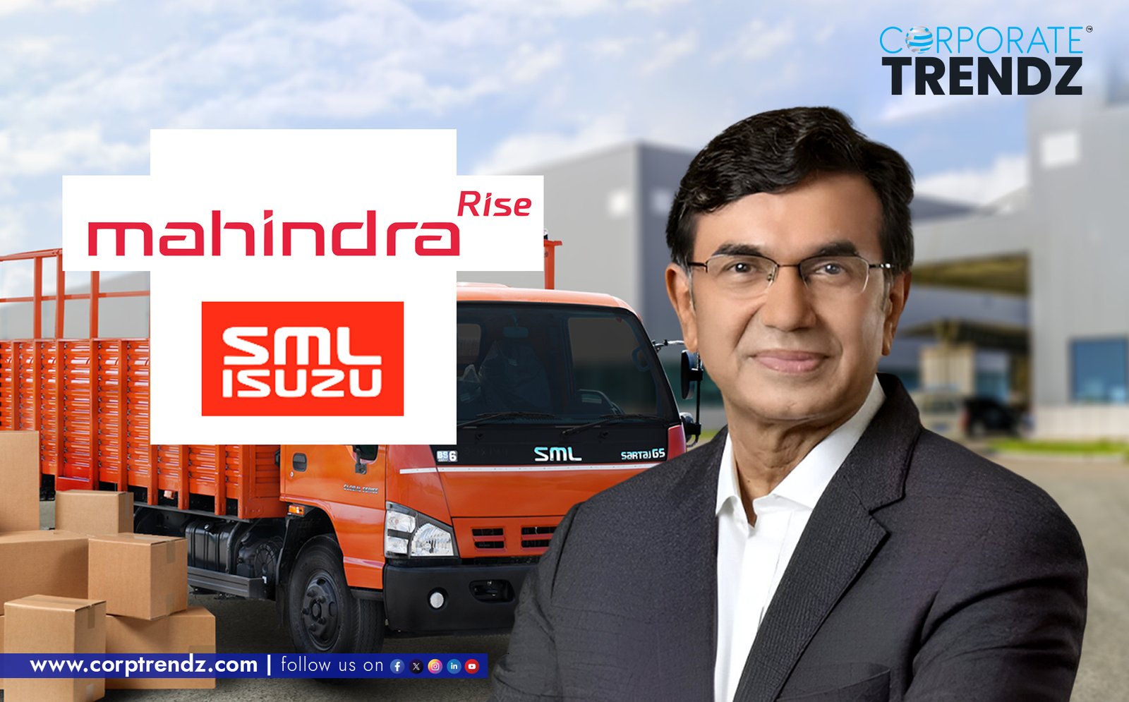 The official logos of Mahindra & Mahindra and SML Isuzu, displayed side-by-side, symbolizing their recent acquisition and collaboration in the commercial vehicle market.
