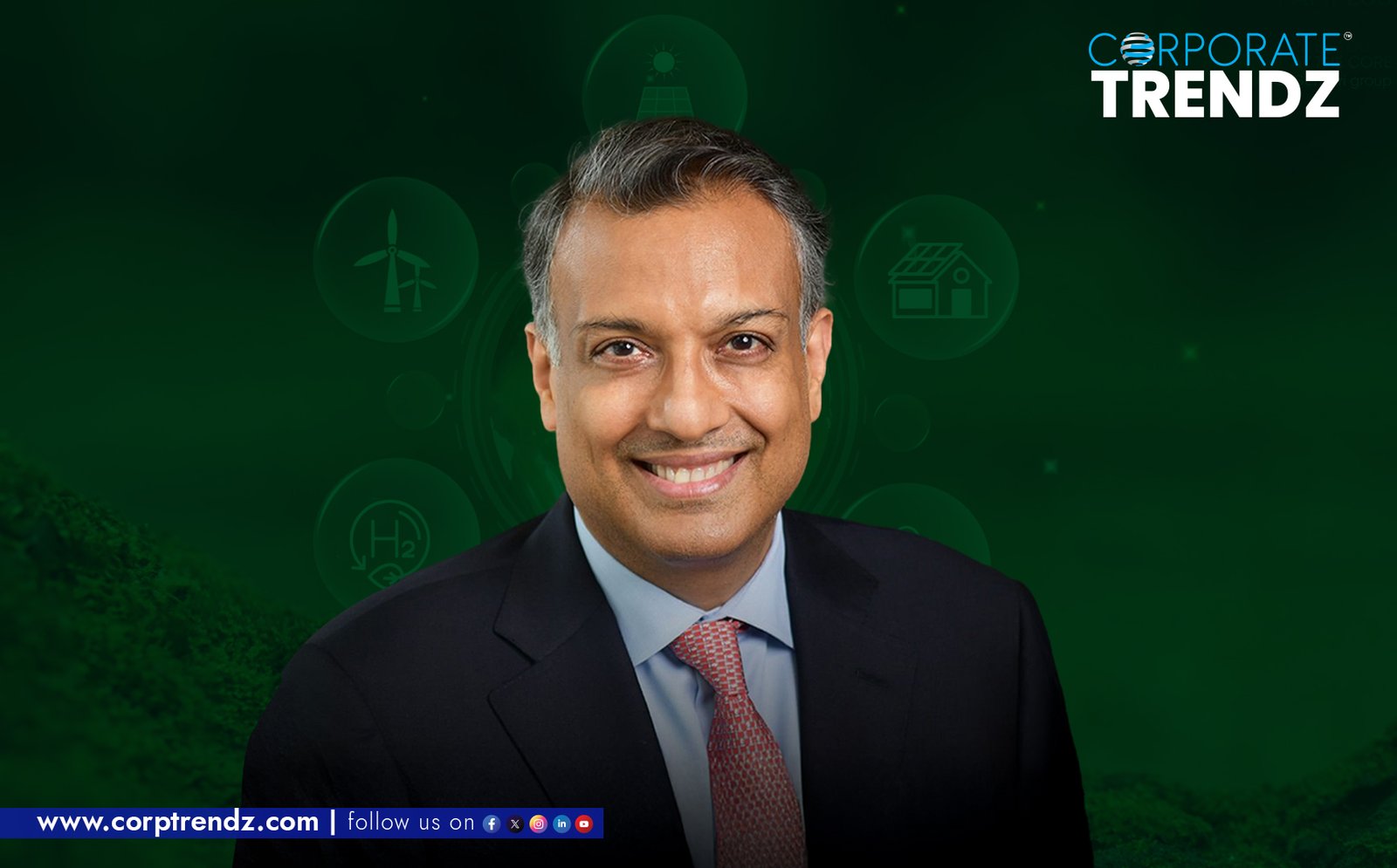 Sumant Sinha, Founder, Chairman, and CEO of ReNew, also the newly appointed Chairman of CII Energy Transition & Hydrogen Council, in a professional pose.