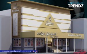Lalithaa Jewellery Mart store facade or a display of exquisite gold and diamond jewelry, symbolizing the brand's retail expansion.