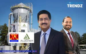 A graphic displaying the Hindalco Industries Limited logo next to the AluChem, Inc. logo, possibly with an arrow indicating an acquisition, symbolizing expansion in the specialty alumina market.