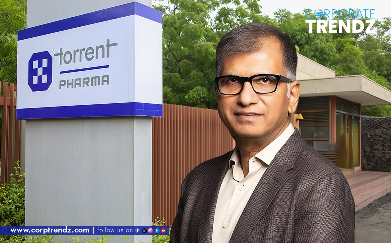A graphic displaying the logos of Torrent Pharmaceuticals and JB Chemicals & Pharmaceuticals, with arrows indicating the acquisition, set against a backdrop suggesting pharmaceutical research or manufacturing.