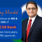 A professional headshot of Pralay Mondal, MD & CEO of CSB Bank, with the CSB Bank logo subtly visible, symbolizing his continued leadership and the RBI's approval.