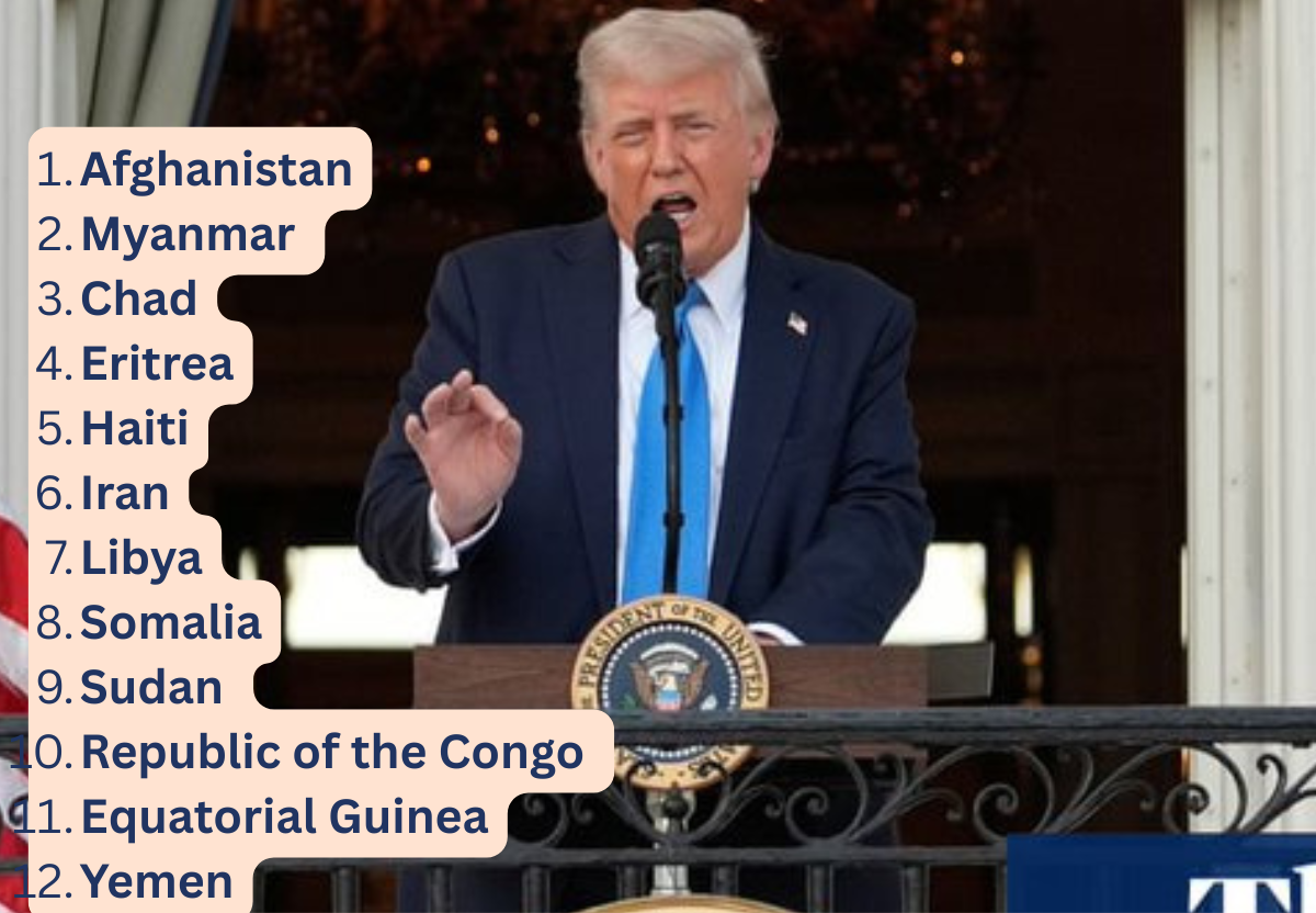 President Donald Trump speaking at a podium with the Seal of the President of the United States visible, addressing the nation about security and immigration measures.