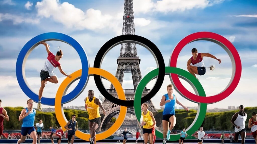 A delegation including Indian Olympic Association President P.T. Usha, Union Sports Ministry officials, and Gujarat government representatives presenting India's bid for the 2036 Olympics to International Olympic Committee officials in Lausanne, with a backdrop of Olympic rings or a map highlighting Ahmedabad.