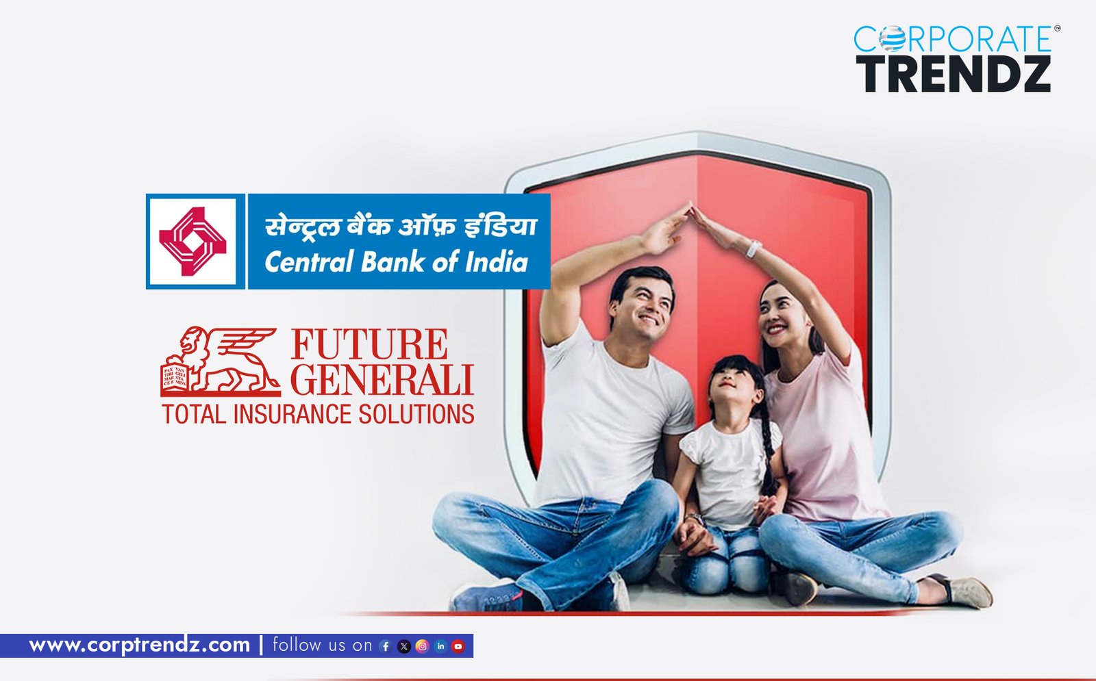 The logos of Central Bank of India and Future Generali India Insurance, or a handshake symbolizing a business acquisition, with insurance documents subtly in the background.