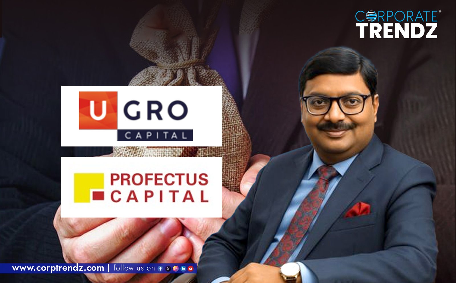 A handshake symbolizing an acquisition or two company logos (UGRO Capital and Profectus Capital) merging, representing a strategic business move.