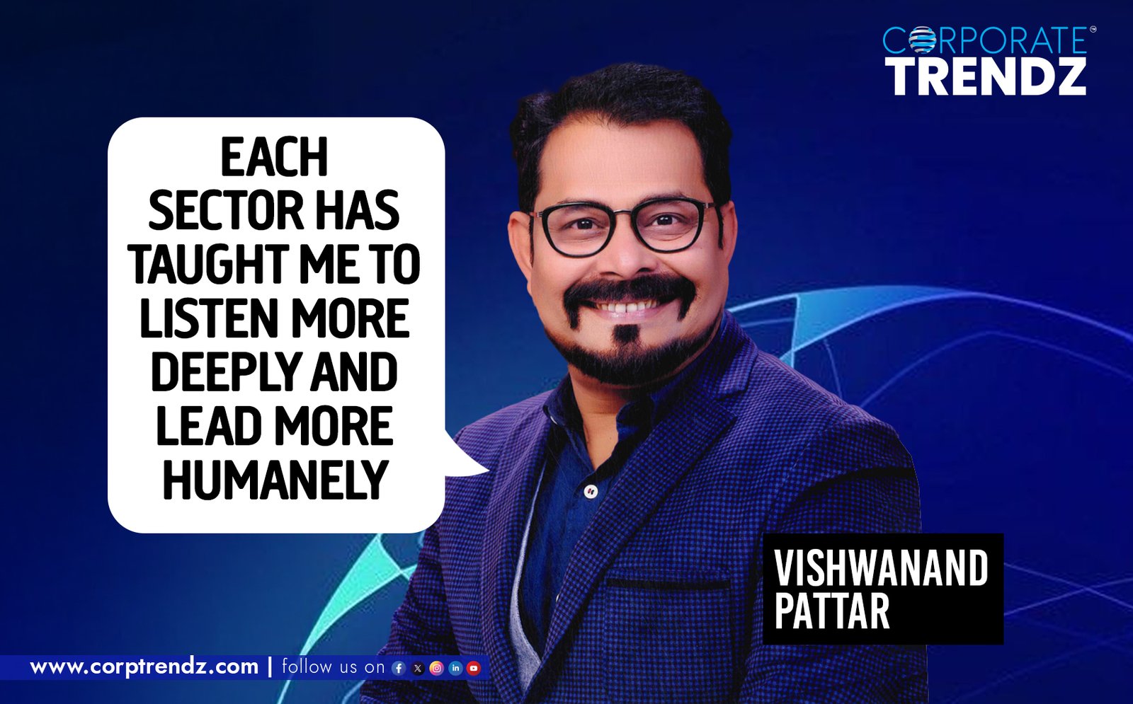 Dr. Vishwanand Pattar, a thought leader and author, with a backdrop reflecting diverse industries, representing his extensive experience and empathetic leadership.