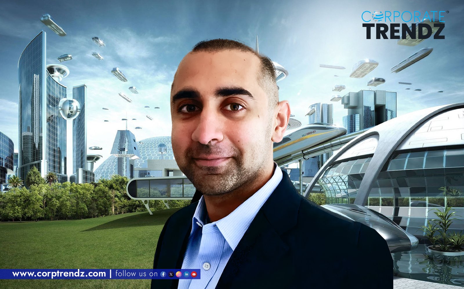 Balaji Srinivasan, smiling, with an island or a tropical setting in the background, symbolizing his "Network State" project.
