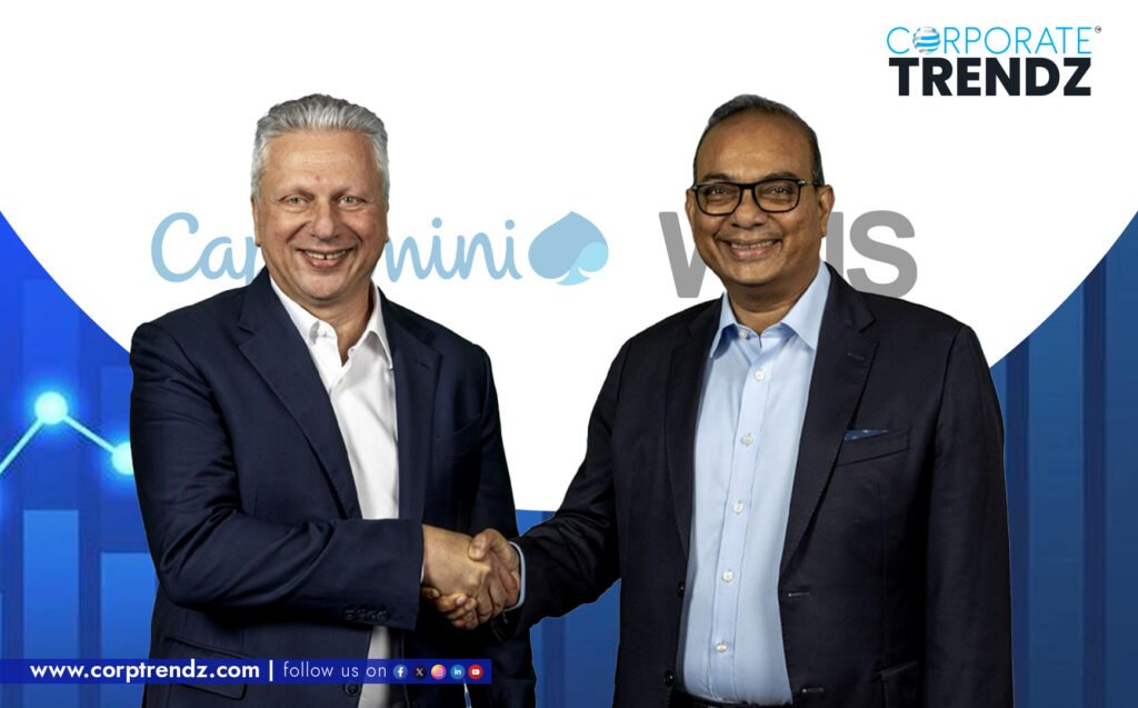 The logos of Capgemini and WNS side-by-side, with a visual element suggesting a merger or acquisition.