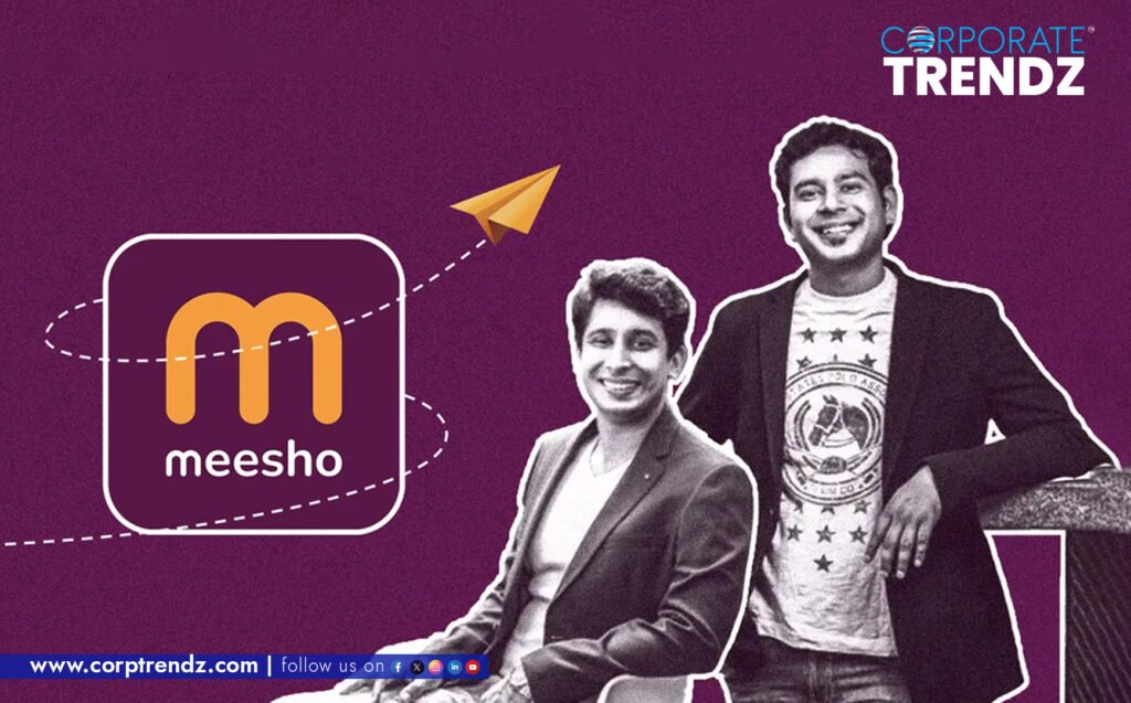 The Meesho logo with an outline of the Indian map, symbolizing its re-domiciliation to India.