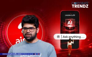A split image showing the Airtel logo on one side and the Perplexity AI logo on the other, with a graphic of data flowing between them or a human interacting with a generative AI interface.