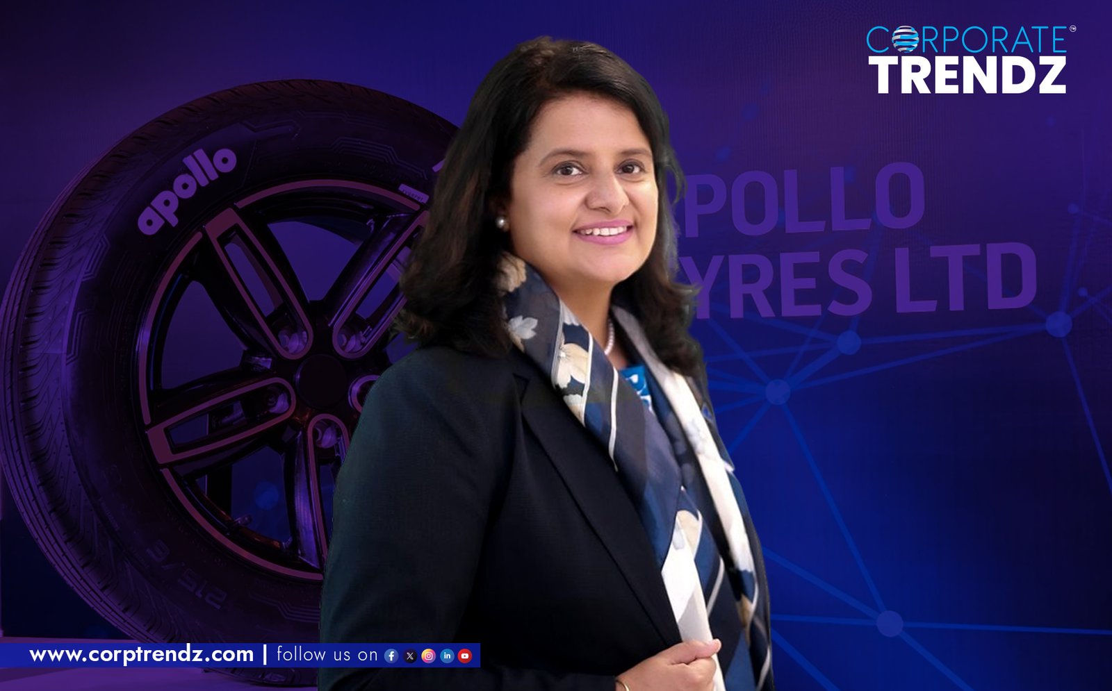 Mahalakshmi R, the newly appointed Chief Human Resources Officer (CHRO) at Apollo Tyres, smiling professionally.