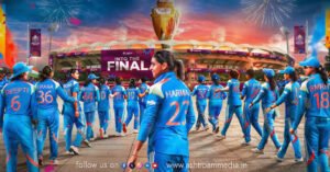 The Indian Women's Cricket Team celebrating their historic, record-breaking World Cup semi-final victory against Australia.