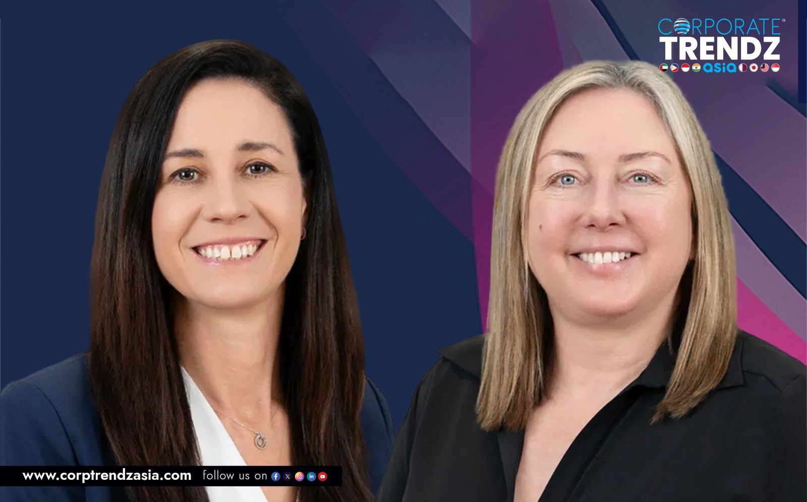 A graphic featuring professional headshots of Michelle Rudd, COO for APAC, and Vanessa Hall, Casualty Underwriter, announcing their new appointments at Canopius Group.