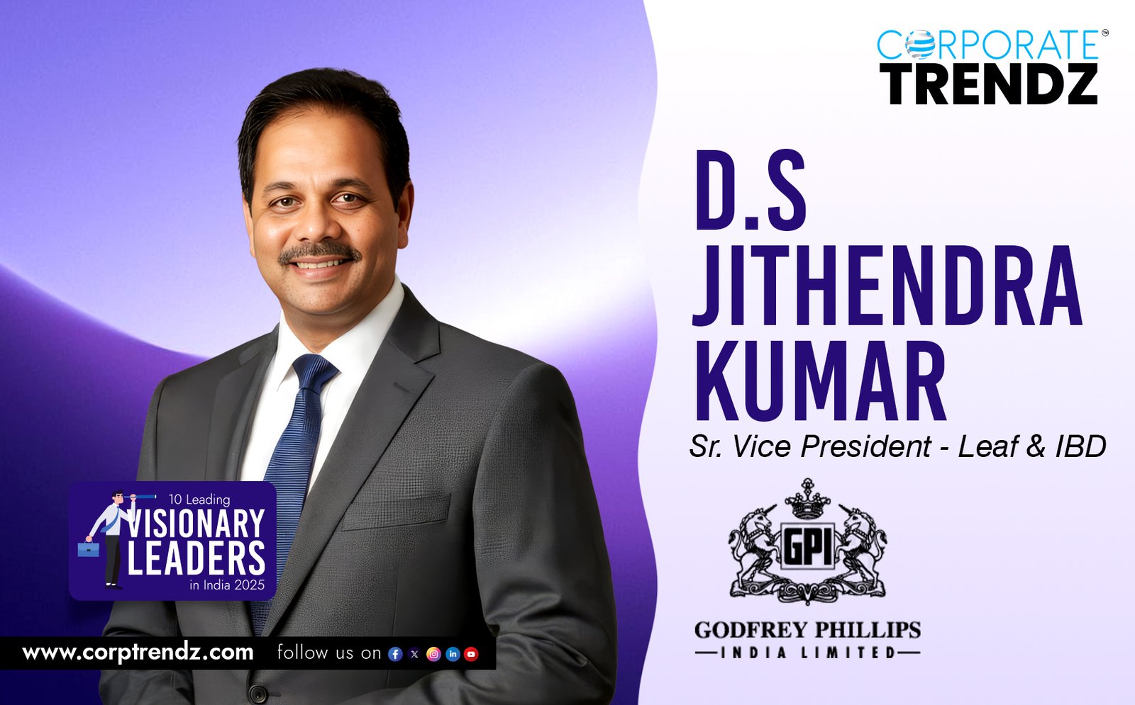 D.S Jithendra Kumar: Named One of India’s 10 Leading Visionary Leaders in India 2025 By Corporate TrendZ magazine