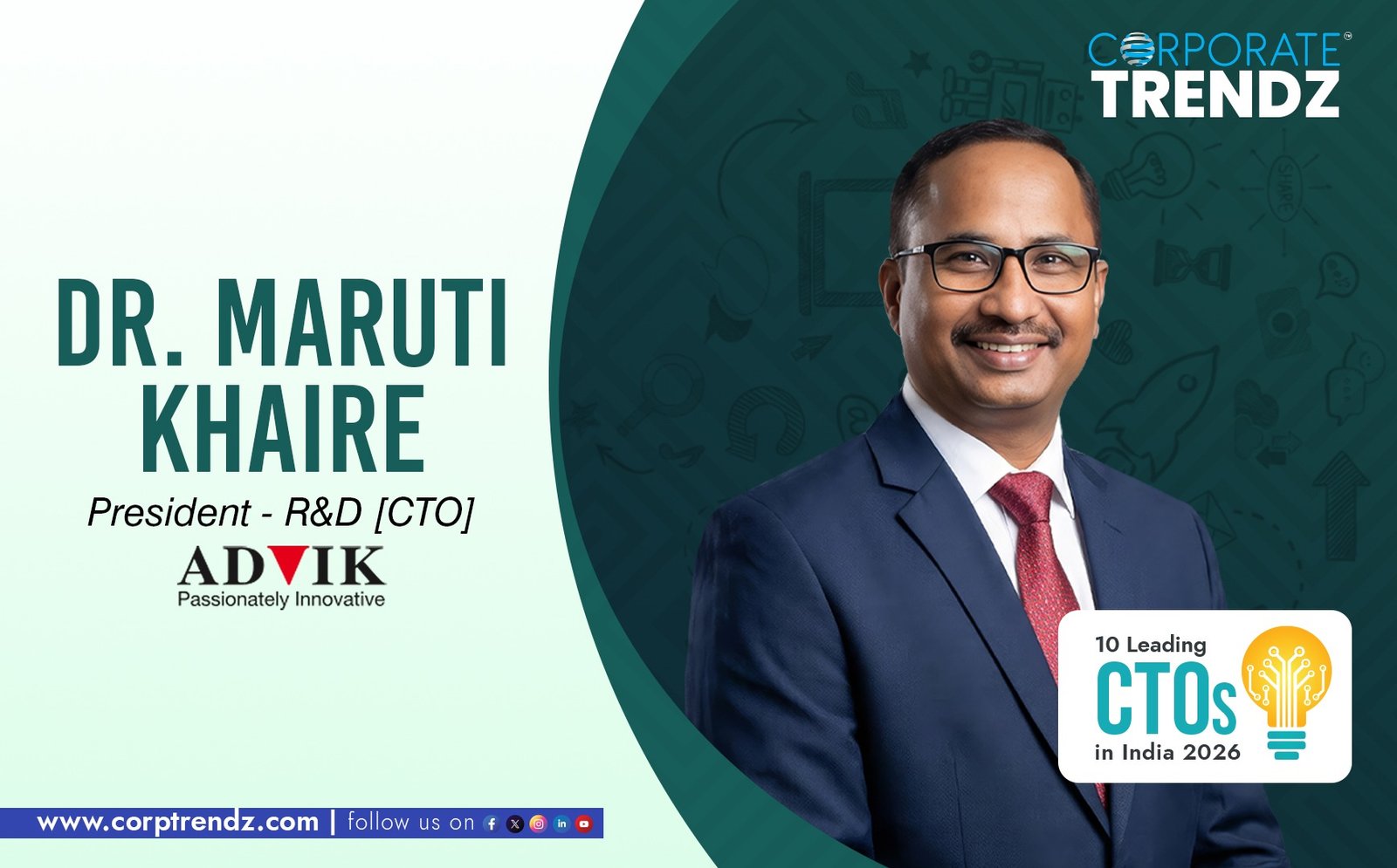🏆10 Leading CTOs in India 2026 | Dr. Maruti Khaire | President - R&D [CTO] at Advik Hi-Tech✨